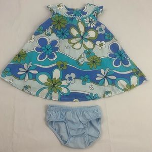 Crazy 8 Cotton Sea Horse Dress with Attached Cotton Slip Matching Diaper Cover